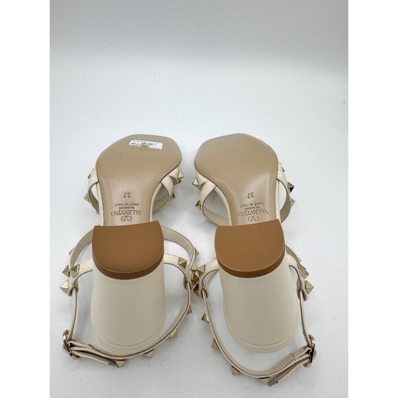 Valentino Garavani Cream Leather Rockstud Sandals 60 - Picture 9 of 15